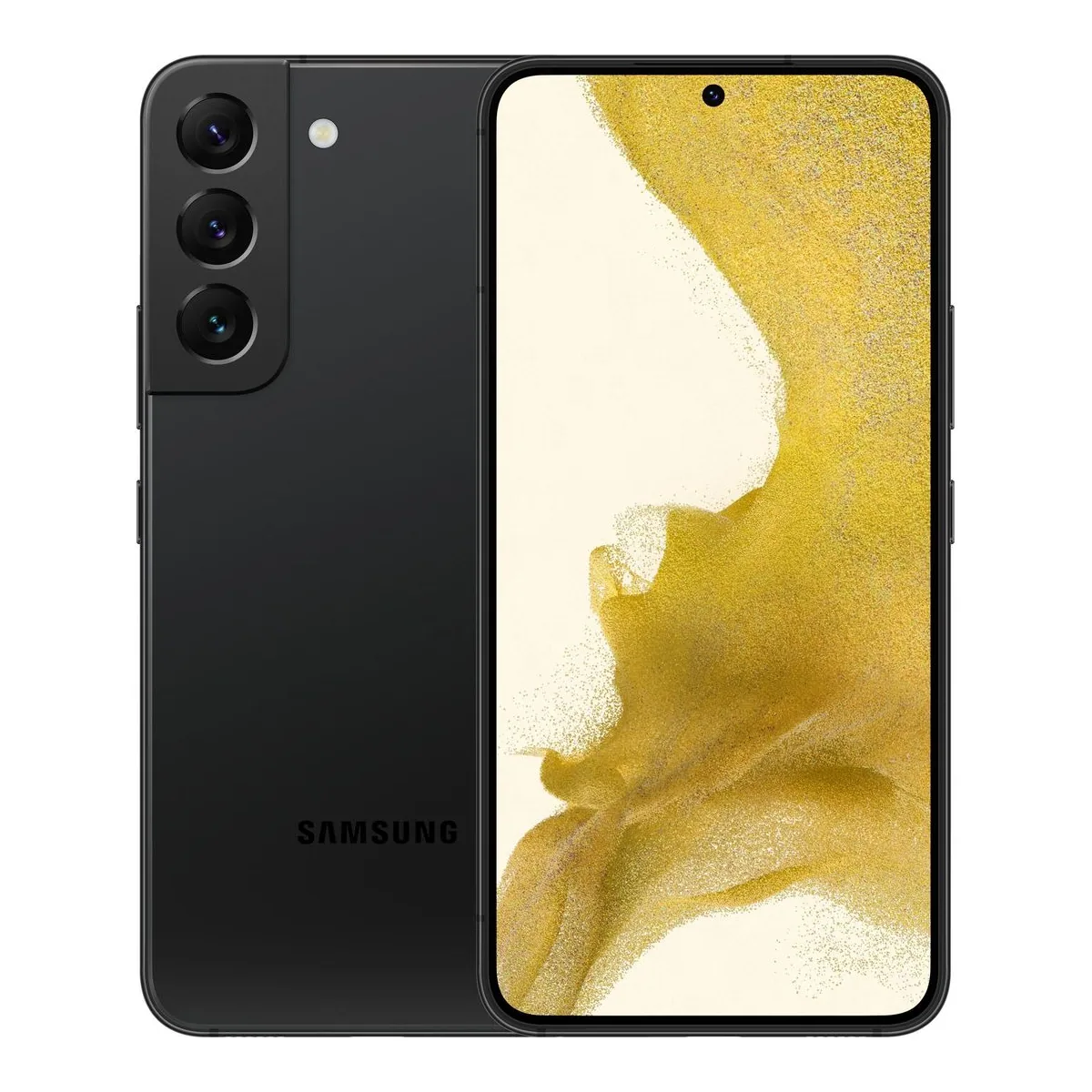 Front — Galaxy S22 · 128 GB · Phantom Black. Manufacturer image of the model; not a photograph of the unit on offer.