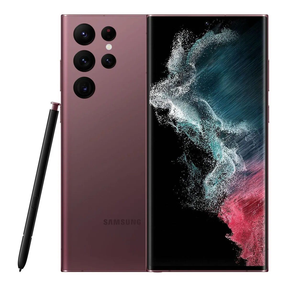 Front — Galaxy S22 Ultra · 256 GB · Burgundy. Manufacturer image of the model; not a photograph of the unit on offer.