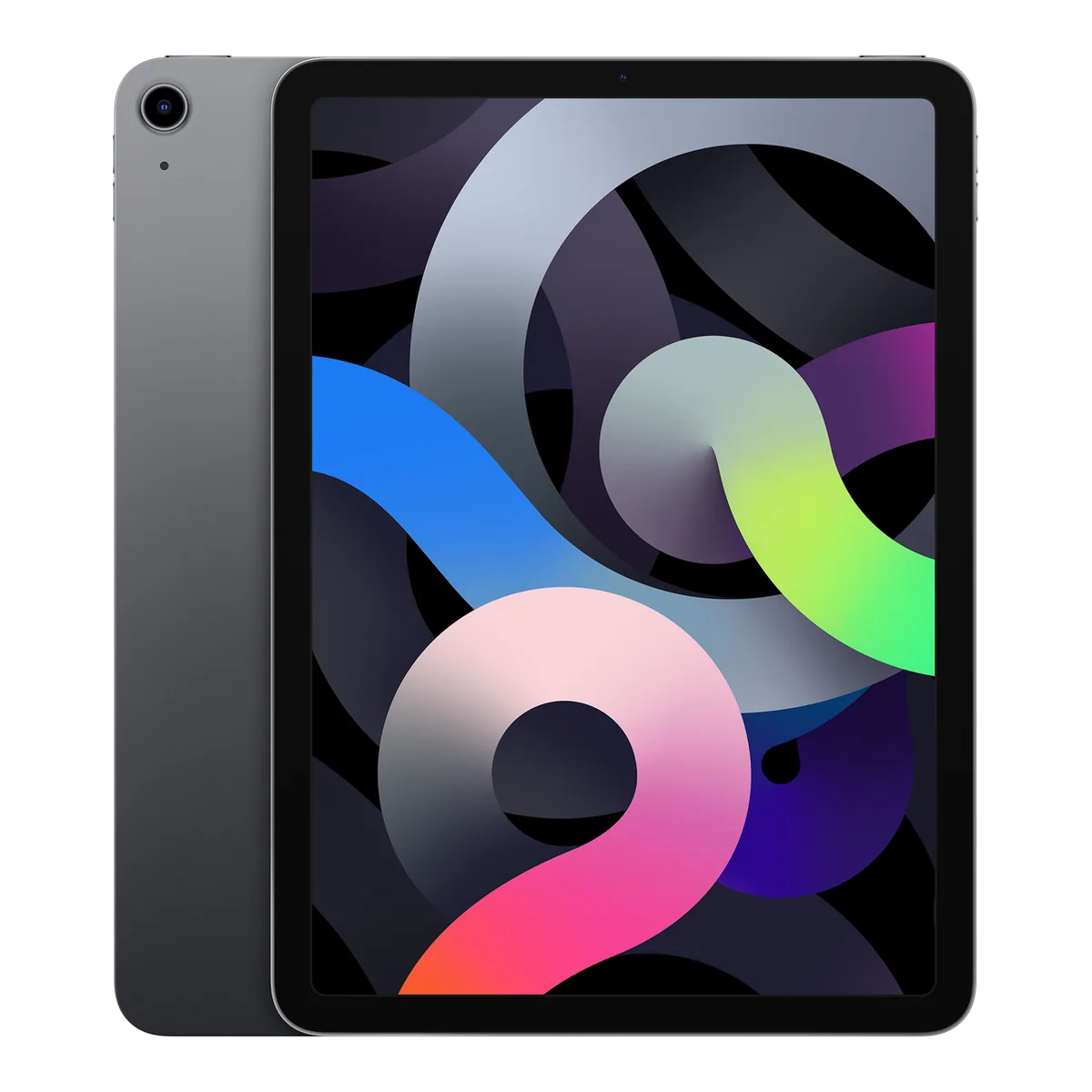 Front — iPad Air (4th generation) · 64 GB · Space Grey. Manufacturer image of the model; not a photograph of the unit on offer.