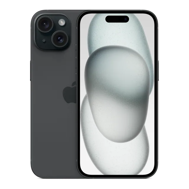 iPhone 15 · 128 GB · Black — Manufacturer image of the model; not a photograph of the unit on offer.
